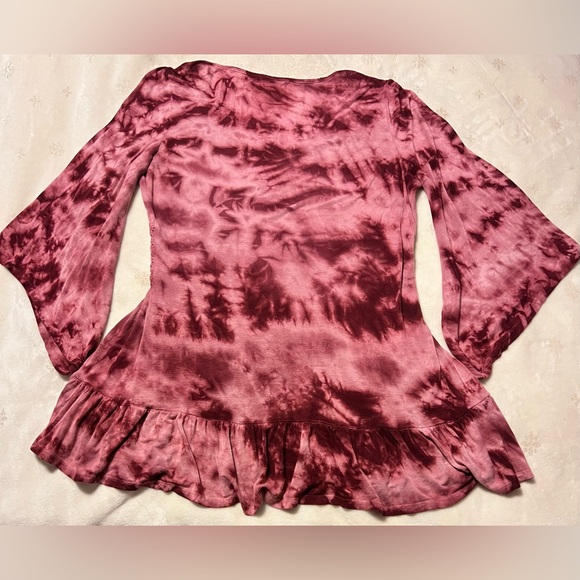 One World Women’s Size Large Burgundy Tie Dye Boho Whimsy Tunic Mini Dress - Picture 4 of 9